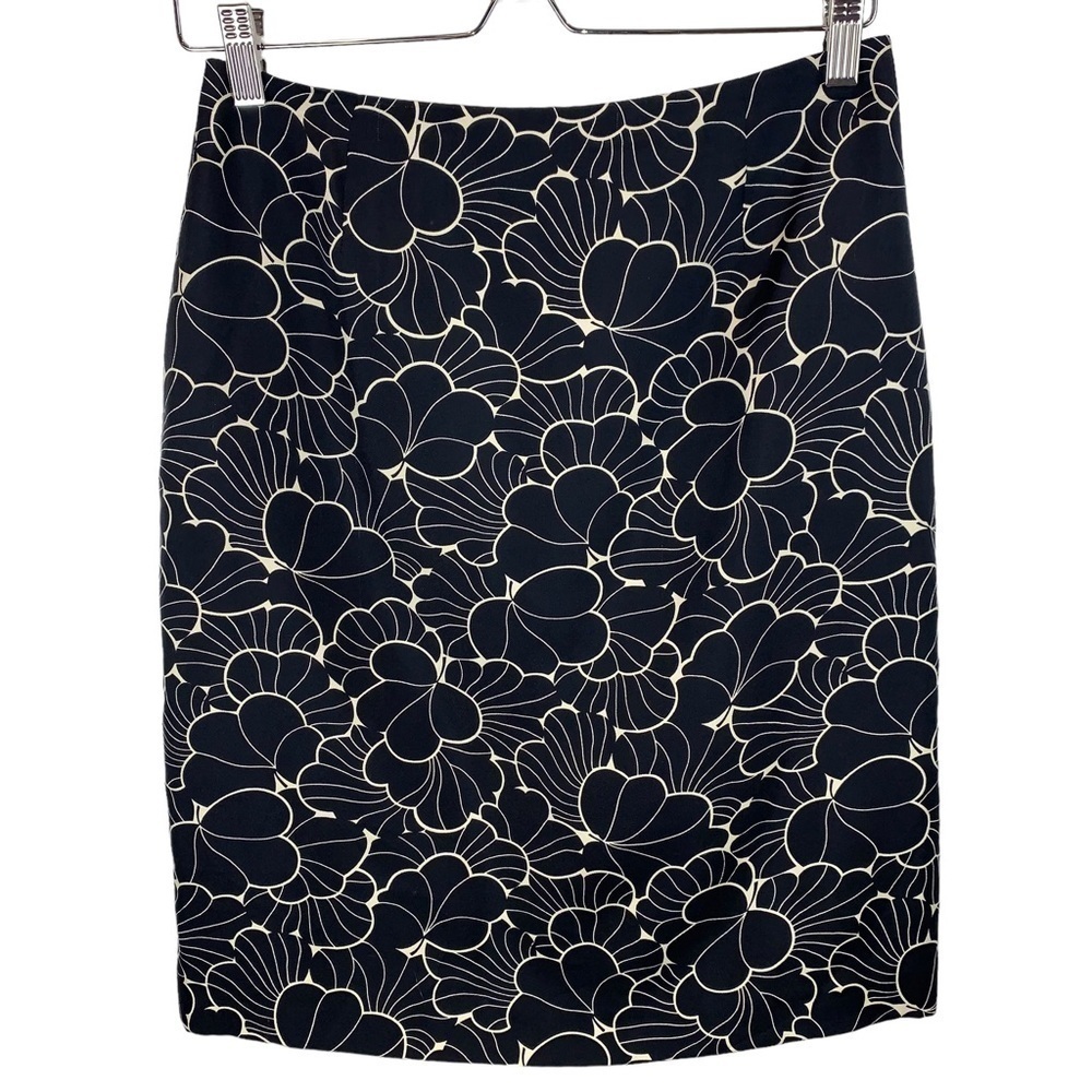 Vintage Ann Taylor 100% Silk Black Ivory Floral Pencil Skirt 90s Y2K sz 6